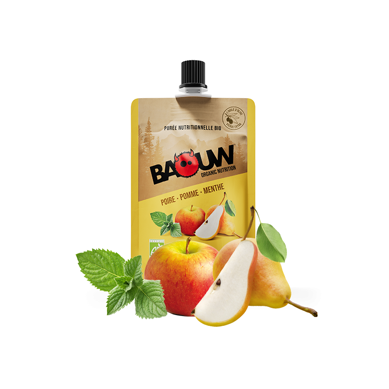 BAOUW Compote Energétique Bio 90g Poire-Pomme-Menthe