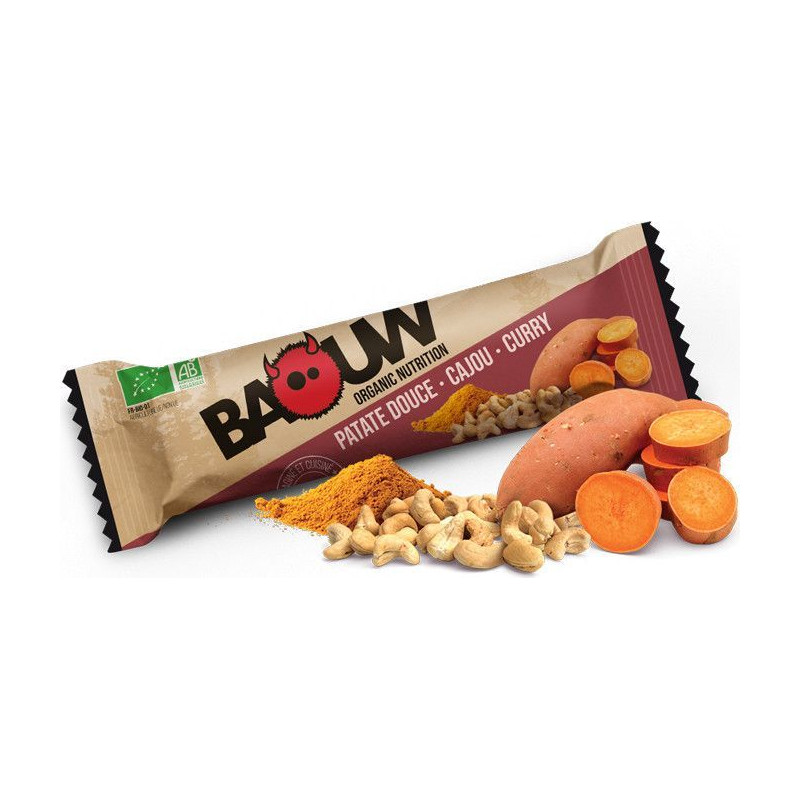 BAOUW Barre Énergétique salée Bio Patate Douce Cajou Curry 25g